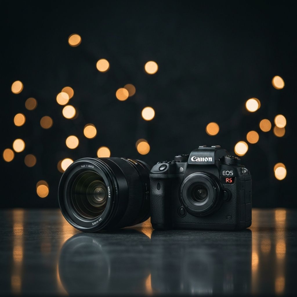 Professional camera equipment in a moody studio setting